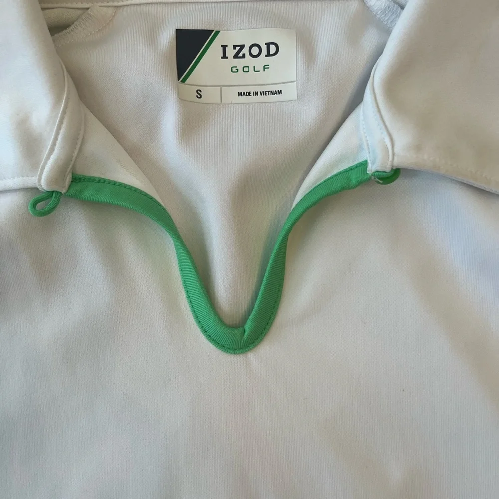 Izod White Golf Polo with Green and Pink Floral Accents - Picture 2 of 3